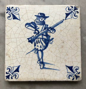 Very nice dutch delft tile with soldier 17 century