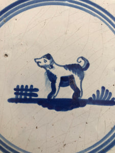 Nice handpainted delft tile dog