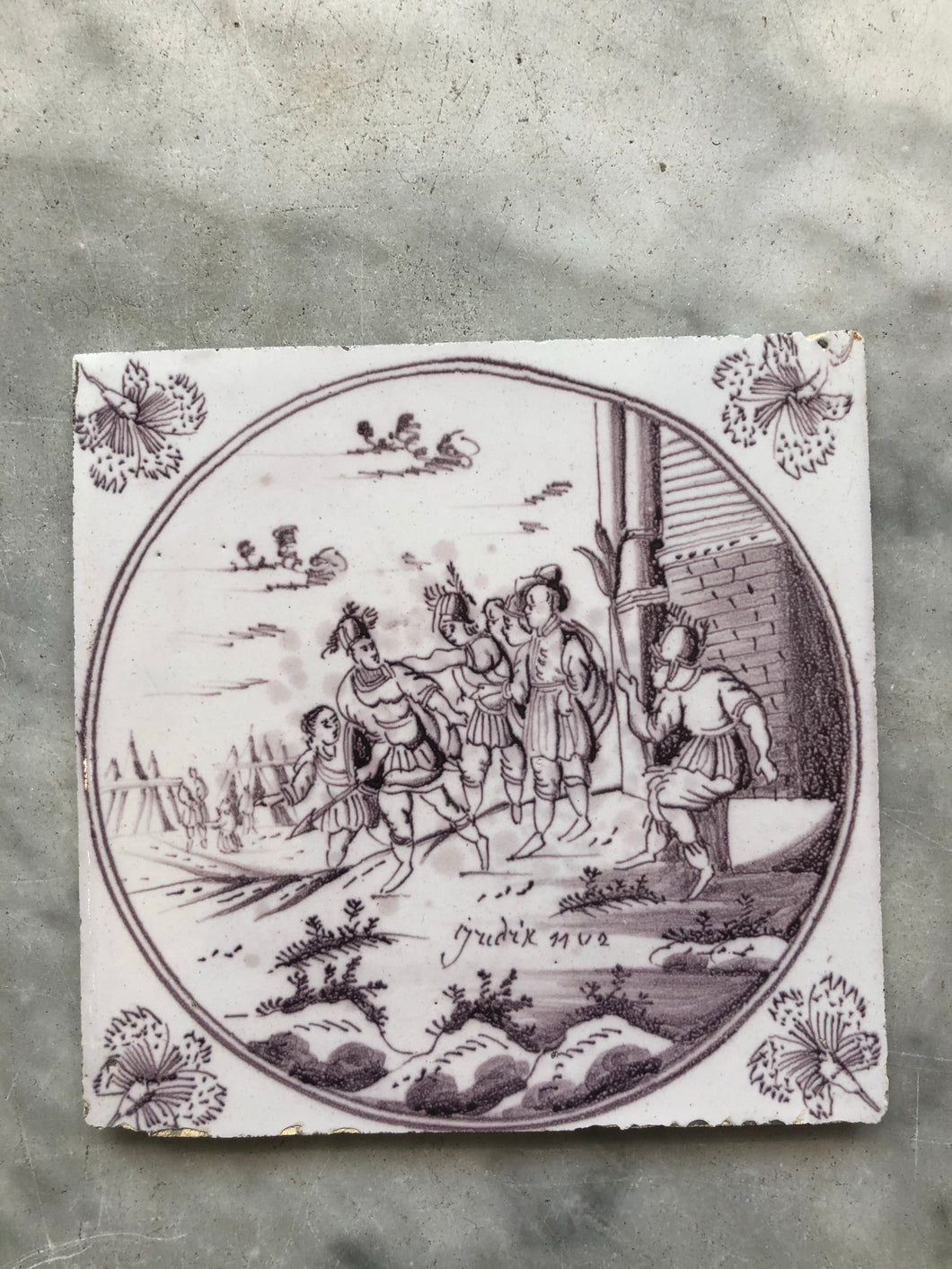 18 th century delft tile with bibical scene