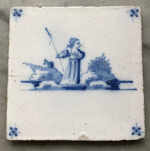 18 th century delft handpainted dutch tile with lady