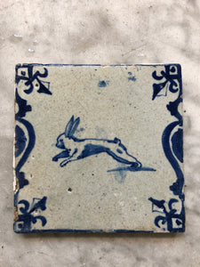 17 th century delft tile with rabbit
