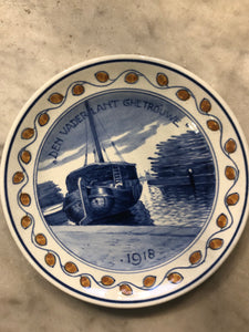 Rare ww1 Delft handpainted dutch plate ship 1918