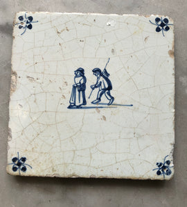 17 th century delft handpainted dutch tile couple