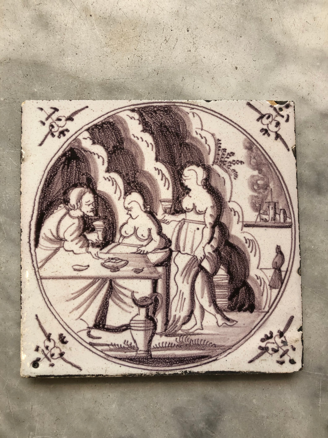 Rare pornographic delft tile 18 th century, bible